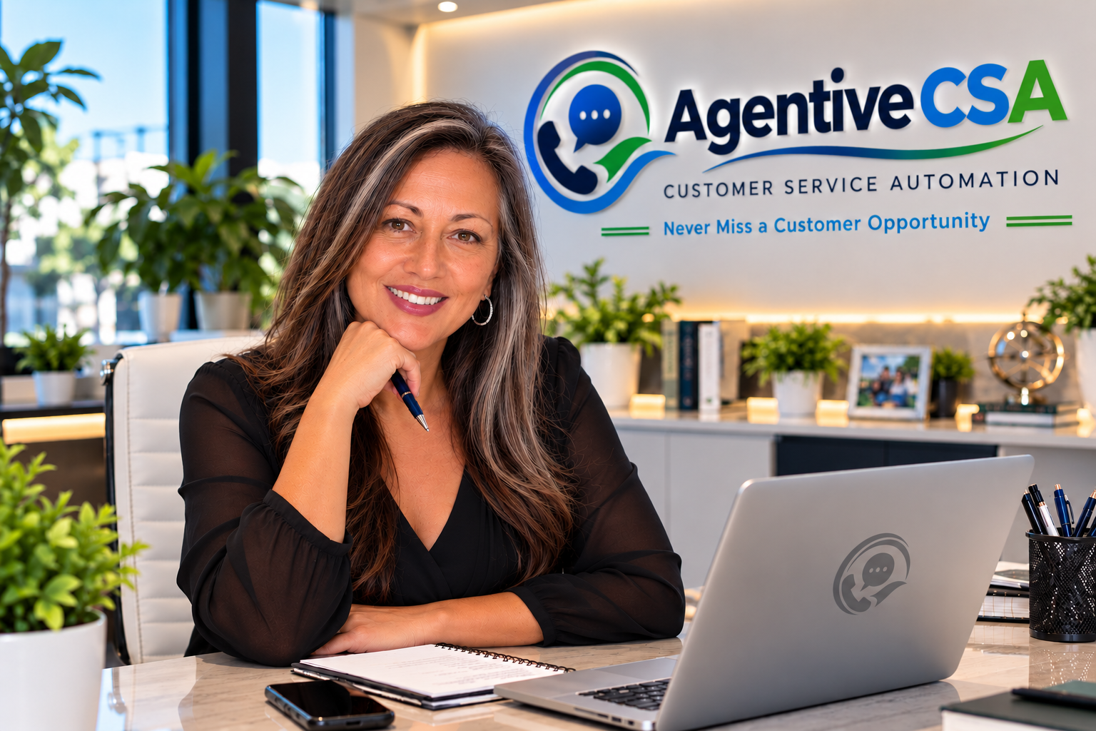 Agentive Customer Service Automation customer service professional in branded office